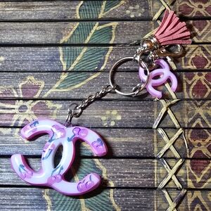 🆕️Chanel Logo Pink Cherry Sparkle Key Holder with Tassel Bunny Starling Custom